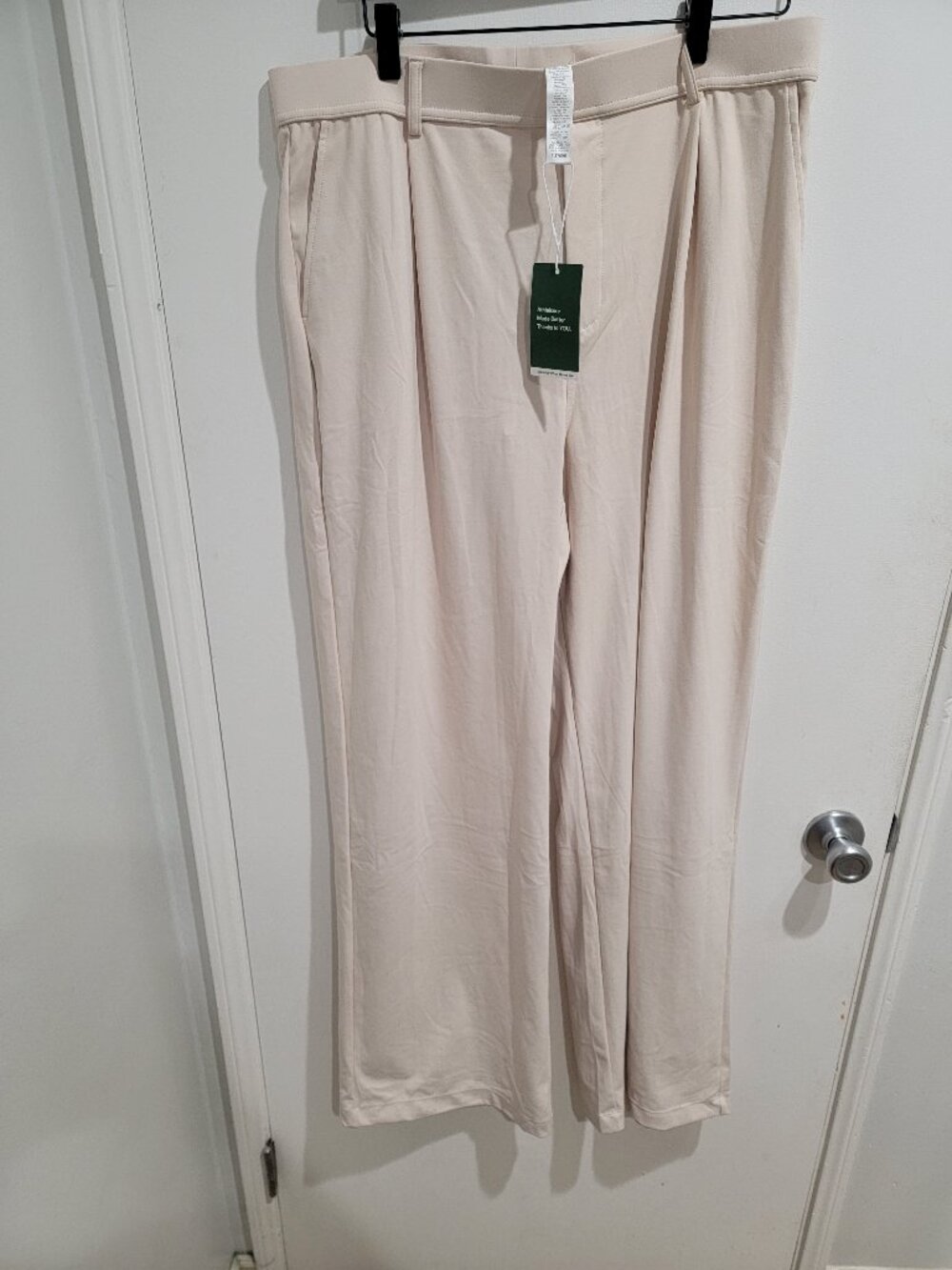 Halara Women's ExTall Mid-Rise Pocket Straight Leg Work Pants Cream XL